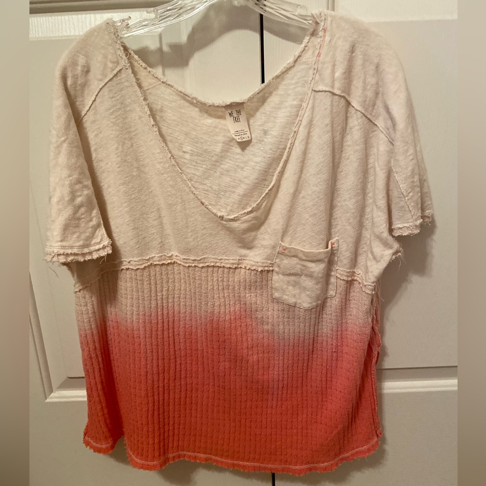 WeThe Free beachy bohemian waffle style short sleeve linen top oversized ombré